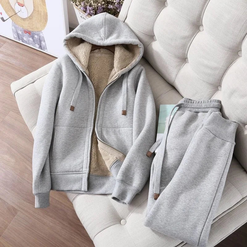 Famous Brown Autumn Winter Sweatshirt Sweatpants Two-piece Suit Women Fleece Thicken Sports Casual Sets Hoodies Coat Trousers 2-piece Sets