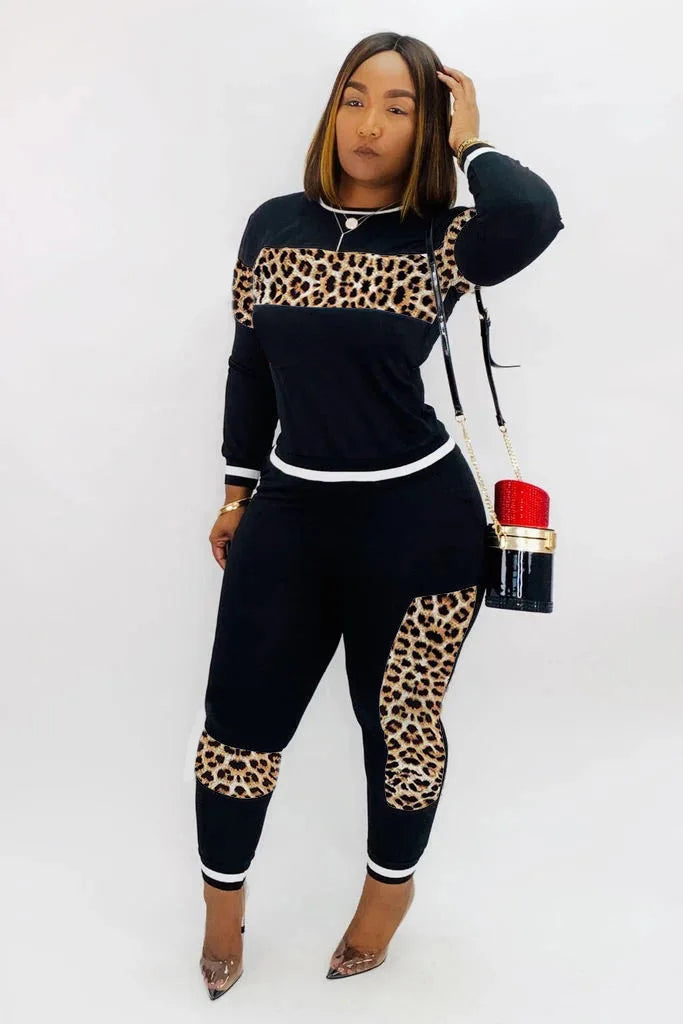 Famous Brown  Leopard Camouflage Two Pieces Set Women's Sports Suit Long Sleeve Sweatshirt And Sweatpants Casual Tracksuit Jogging suit