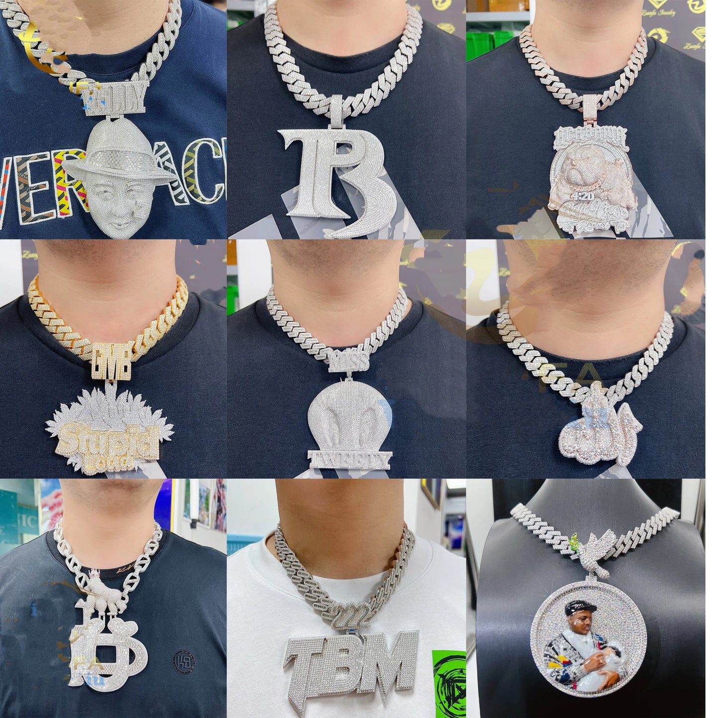 Famous Brown Custom Logo Products 3d Letter Necklace Pendant D Color Vvs Moissanite Hip Hop Jewelry Solid Silver 925 Iced Out Diamond Chain