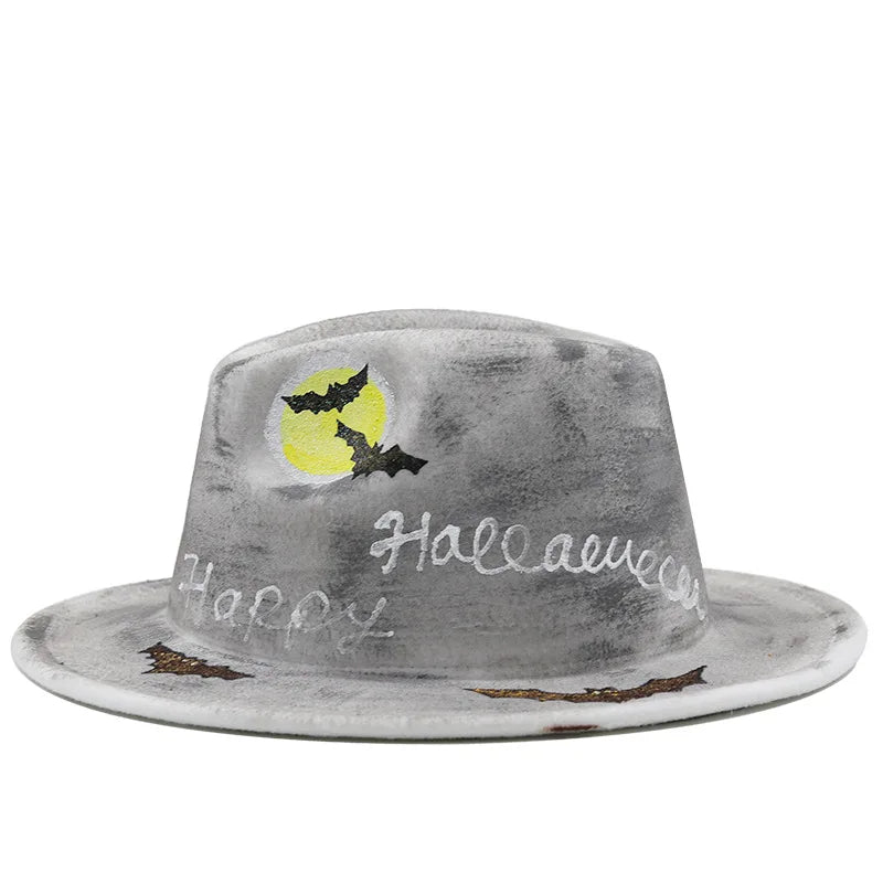 Famous Brown hand-painted pattern Fedora hat wide brim hat Panama felt hat shallow top fedora hat men and women hats men панама