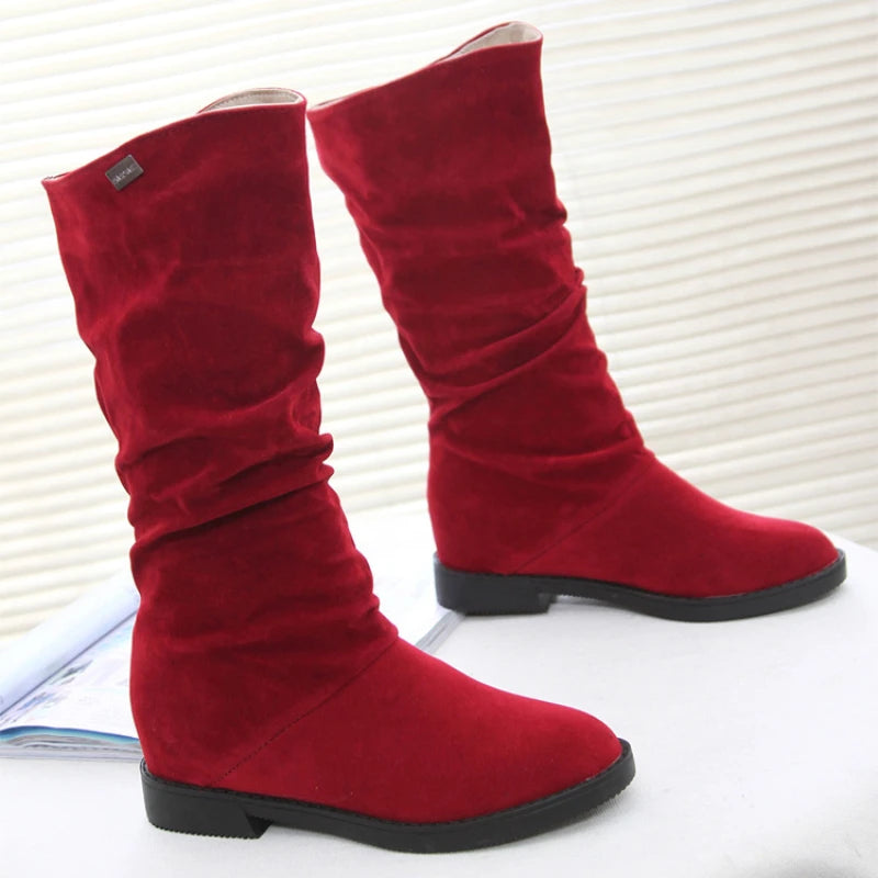 Famous Brown Women's Boots Winter New European American Fashion Frosted Mid-calf Women's Boots Low Heel Plus Velvet Knight Boots for Women