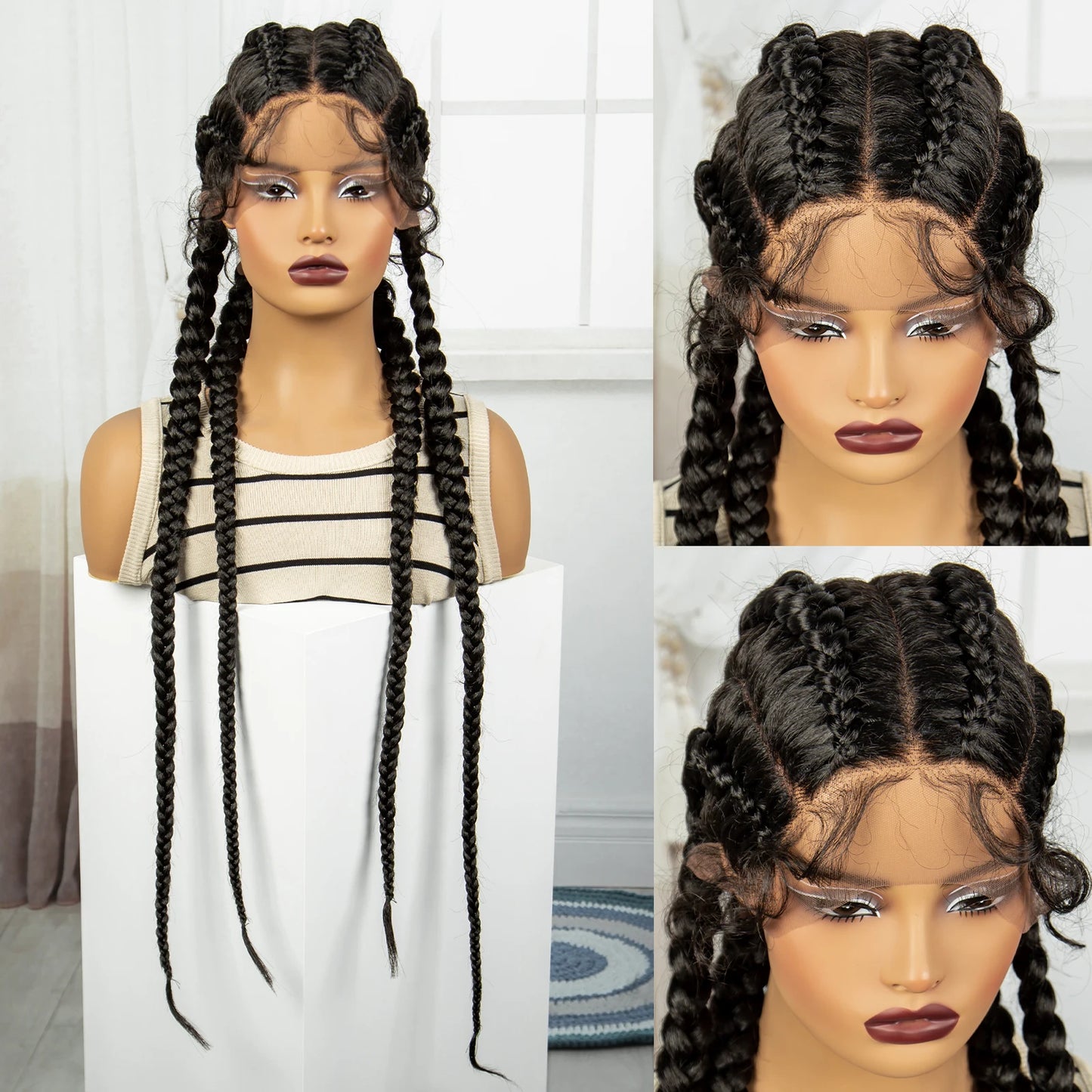 Natural 36 Inch Cornrow Braided Wigs Synthetic Braids Wig With Baby Hair for Black Women Synthetic Lace Ftont Braiding Hair Wigs