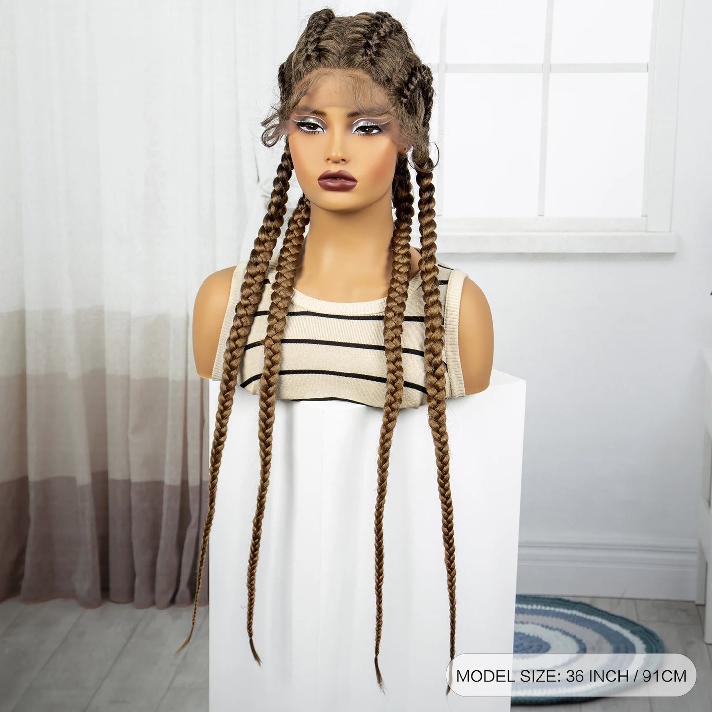 Natural 36 Inch Cornrow Braided Wigs Synthetic Braids Wig With Baby Hair for Black Women Synthetic Lace Ftont Braiding Hair Wigs