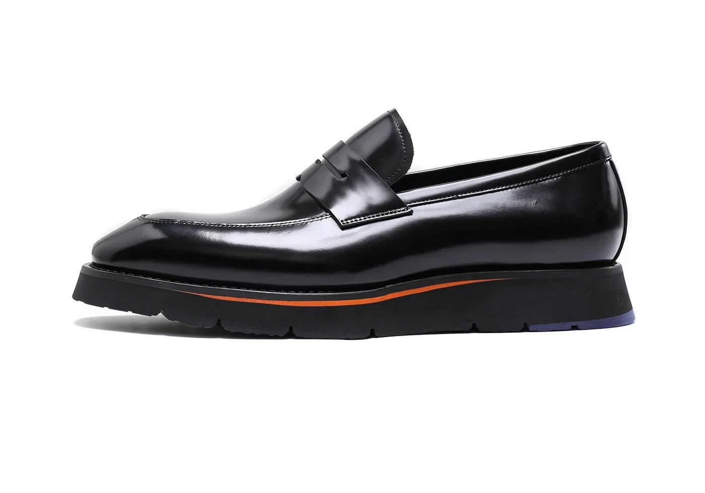 Men Shoes Calfskin, Polished Square Glossy And Thick Soles Casual Loafers.