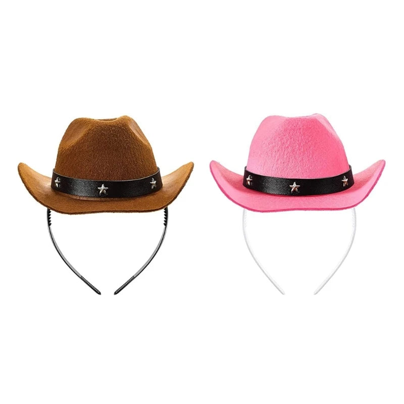 Cowboy Hat Headband Party Hairhoop Fashion Cowgirl Hat Headpiece Cosplay Costume Hairband for Adult Festival Headgear