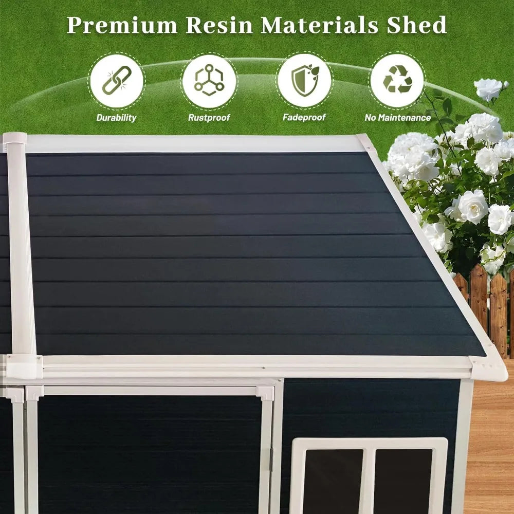 8x6 FT Resin Storage Sheds Outdoor with Floor Included,Outdoor Storage Clearance with Door, Storage Sheds for Garden Tools