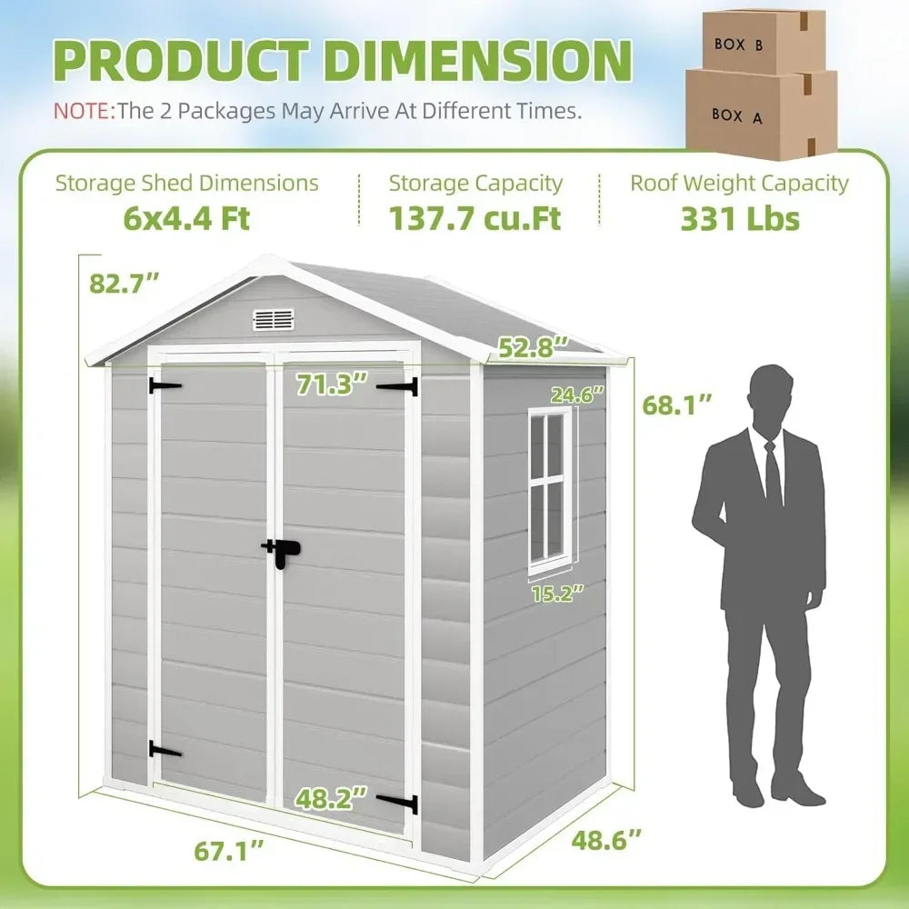 Resin Shed 6x4.4FT with Floor,Outdoor Storage Shed with Floor for Garden Tool,Waterproof Outdoor Resin Shed,Lockable Doors