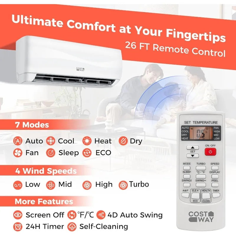 12000BTU Mini Split Air Conditioner & Heater,17 SEER2 208-230 Wall-Mounted Ductless AC Unit Cools Rooms up to 750 Sq. Ft