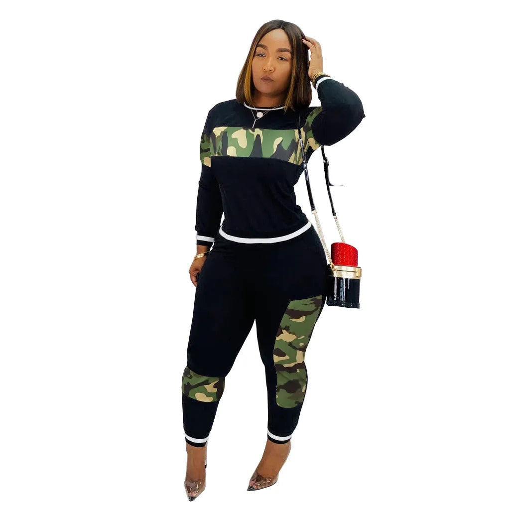 Famous Brown  Leopard Camouflage Two Pieces Set Women's Sports Suit Long Sleeve Sweatshirt And Sweatpants Casual Tracksuit Jogging suit