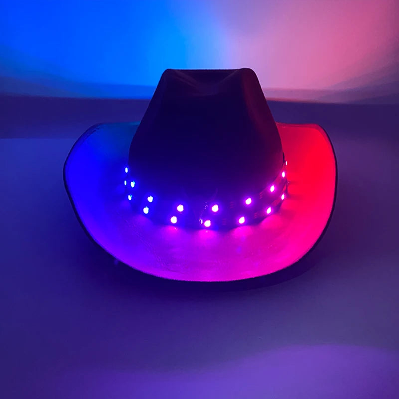 Remote Control Luminous Cowboy Hat LED Light Up Cowboy Cap Men Bar Club Hat Stage Performence Costume Dance Show Supplies