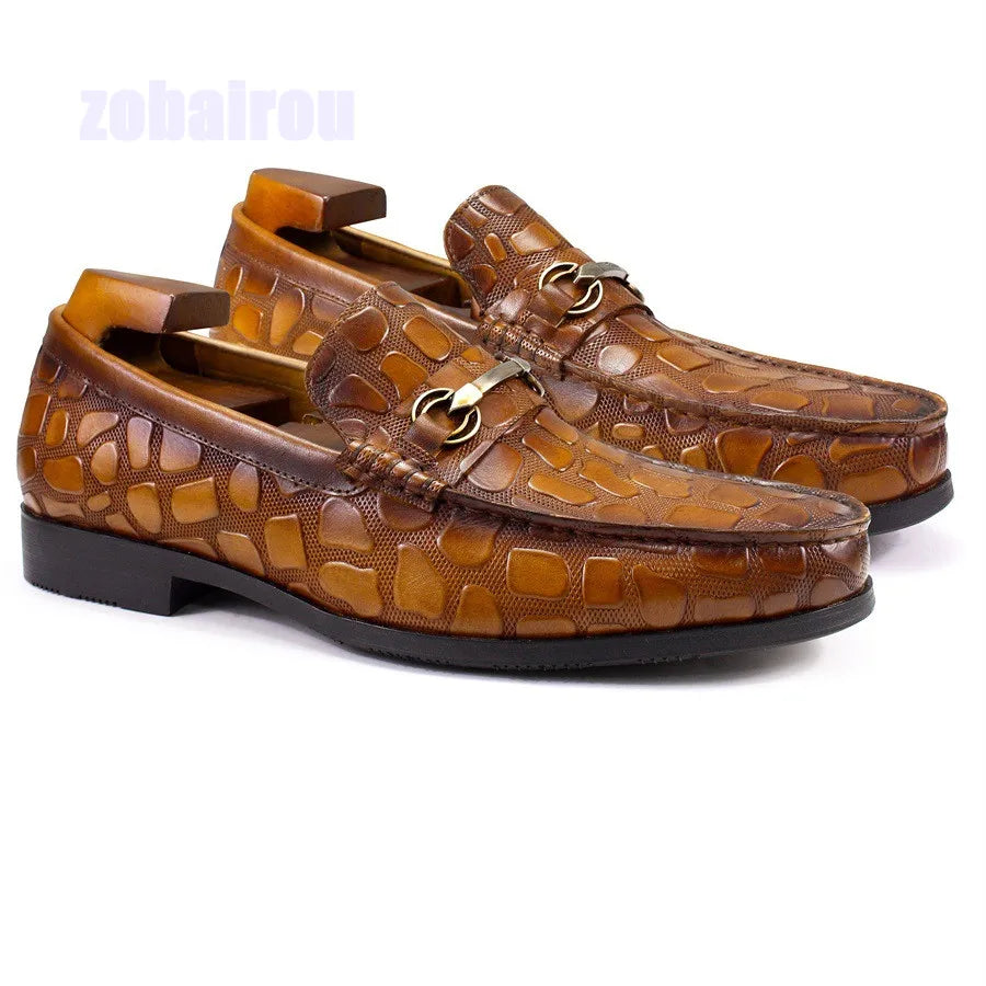 Famous Brown Black Brown Crocodile Embossed Loafer Shoes Genuine Leather Horse Buckle Men's One Step Lazy Shoes Business Casual Leather Shoes