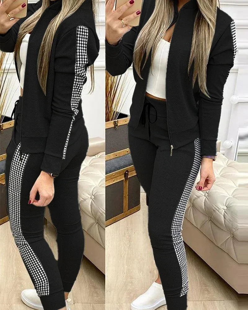 Famous Brown Women Two Piece Set Outfits Autumn Women's Tracksuit Zipper Top Pants Casual Sport Suit Winter 2 Piece Woman Set