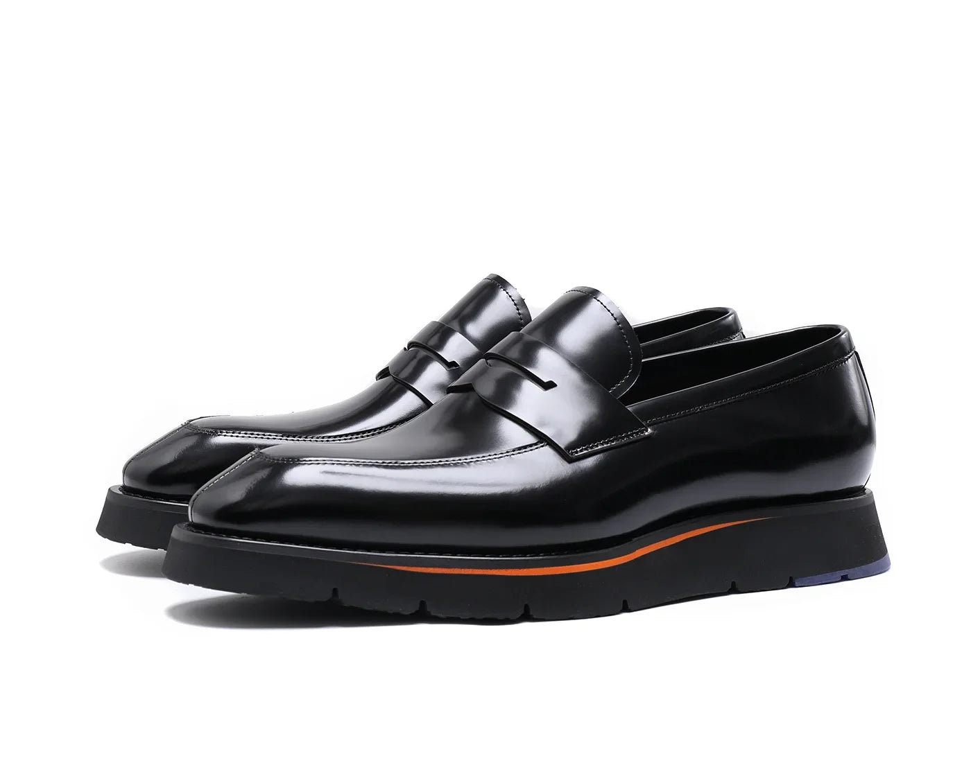 Men Shoes Calfskin, Polished Square Glossy And Thick Soles Casual Loafers.