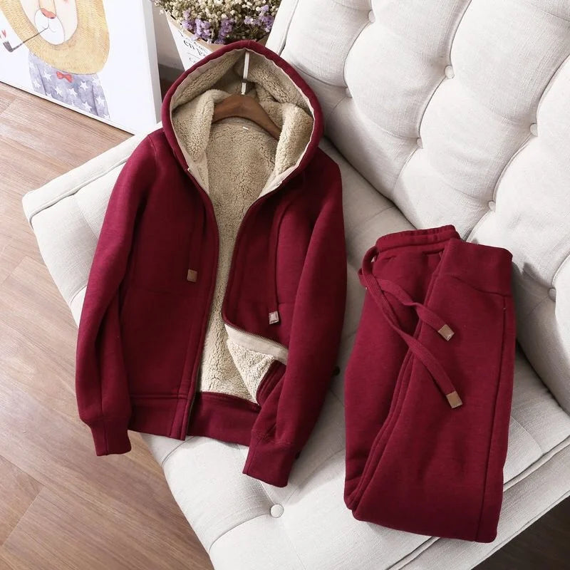 Famous Brown Autumn Winter Sweatshirt Sweatpants Two-piece Suit Women Fleece Thicken Sports Casual Sets Hoodies Coat Trousers 2-piece Sets