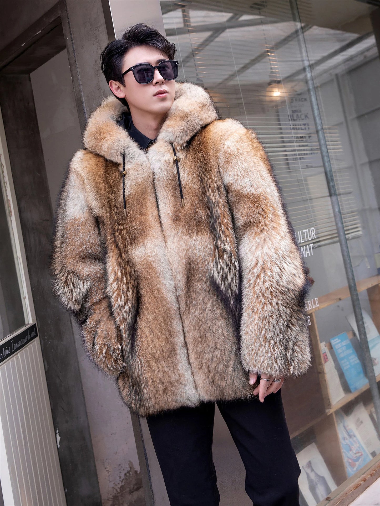 Famous Brown Fangtai 2024 New Fashion Natural Wolf Fur Winter man Jacket Warm Luxury Plus Size Wolf Fur Men Coat Coyote Coat Doub coyote fur