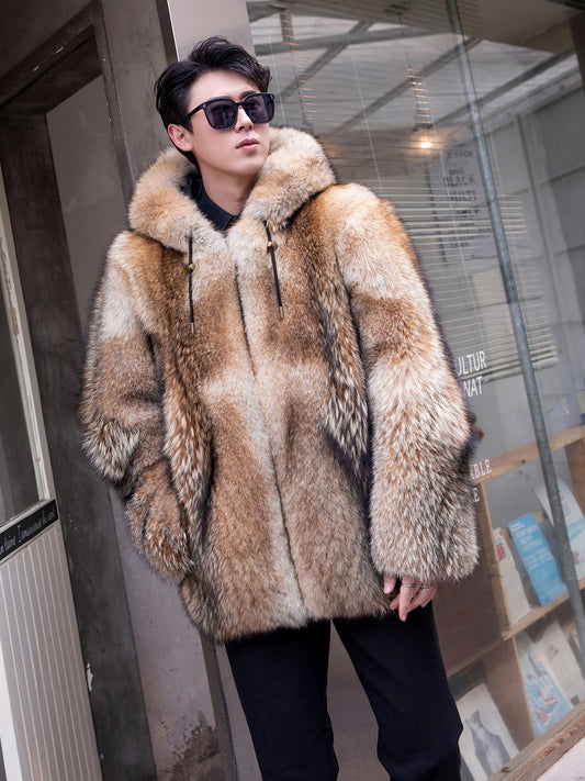 Famous Brown Fangtai 2024 New Fashion Natural Wolf Fur Winter man Jacket Warm Luxury Plus Size Wolf Fur Men Coat Coyote Coat Doub coyote fur