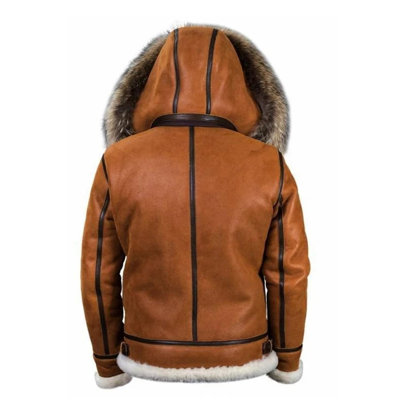 Famous Brown Plush Jacket Men Integrated Leather Fur Comfortable Thick Insulation Long Sleeved Solid Color Casual Versatile Zippered Jacket