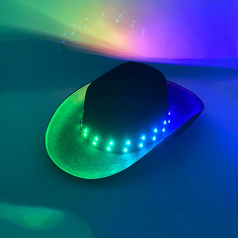 Remote Control Luminous Cowboy Hat LED Light Up Cowboy Cap Men Bar Club Hat Stage Performence Costume Dance Show Supplies