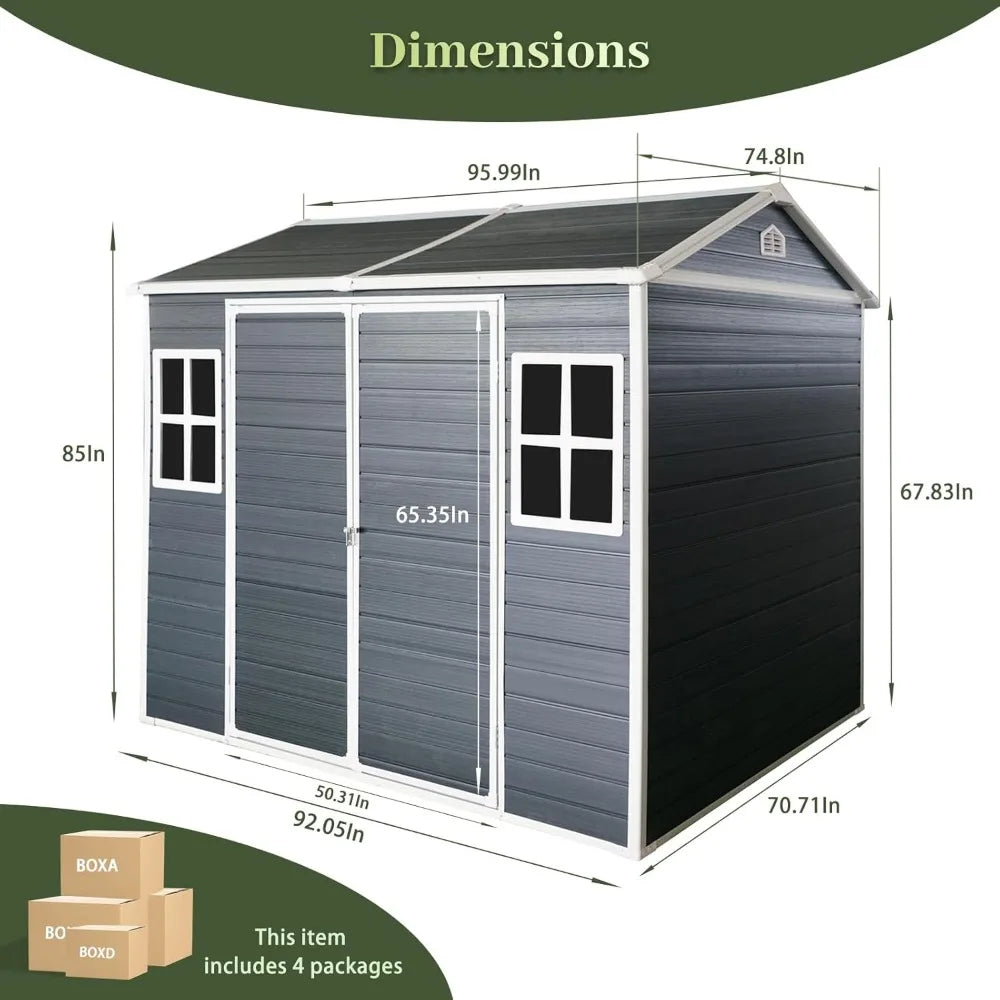 8x6 FT Resin Storage Sheds Outdoor with Floor Included,Outdoor Storage Clearance with Door, Storage Sheds for Garden Tools