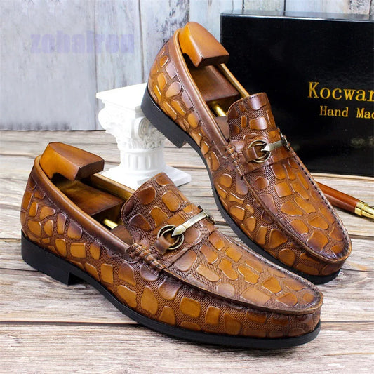 Famous Brown Black Brown Crocodile Embossed Loafer Shoes Genuine Leather Horse Buckle Men's One Step Lazy Shoes Business Casual Leather Shoes