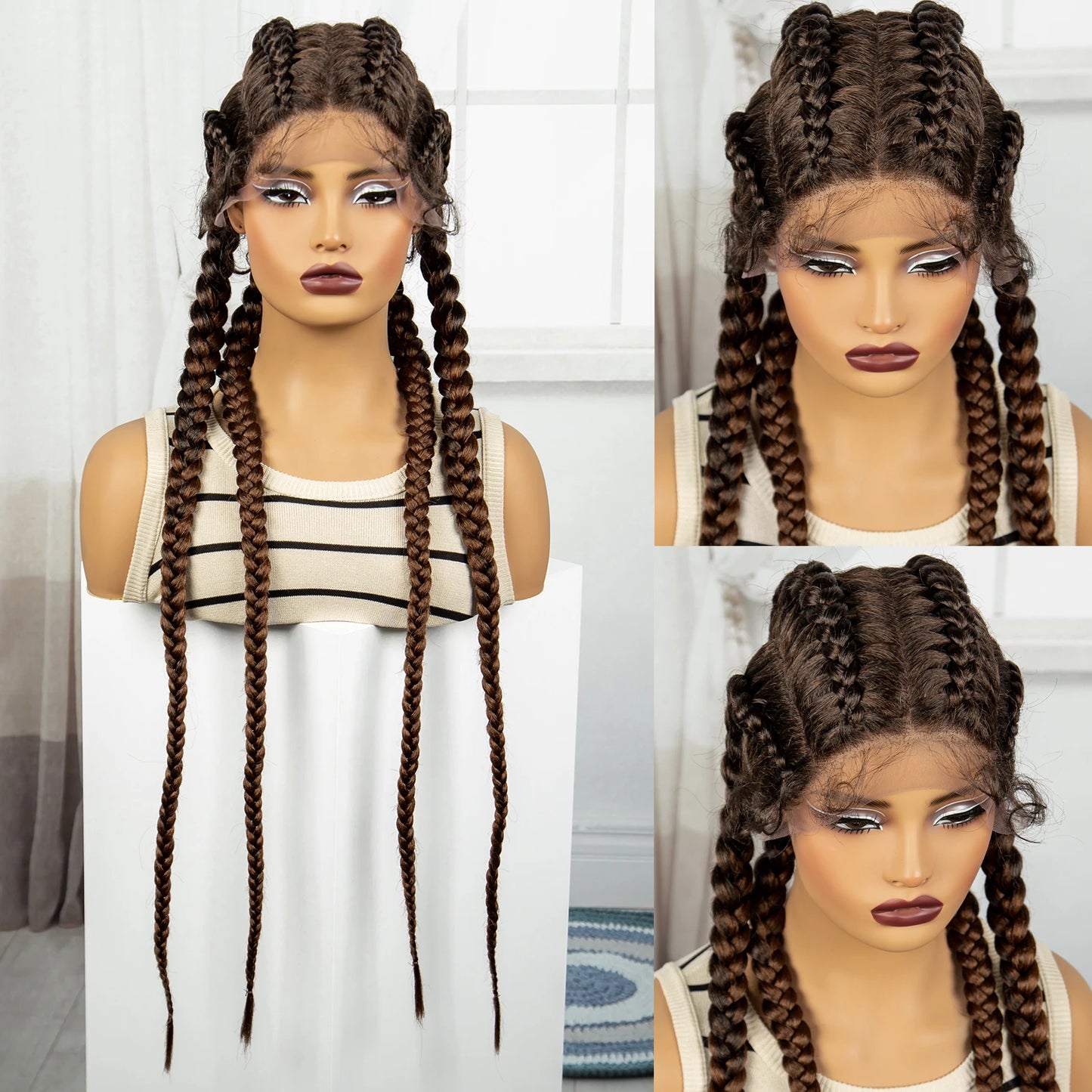 Natural 36 Inch Cornrow Braided Wigs Synthetic Braids Wig With Baby Hair for Black Women Synthetic Lace Ftont Braiding Hair Wigs