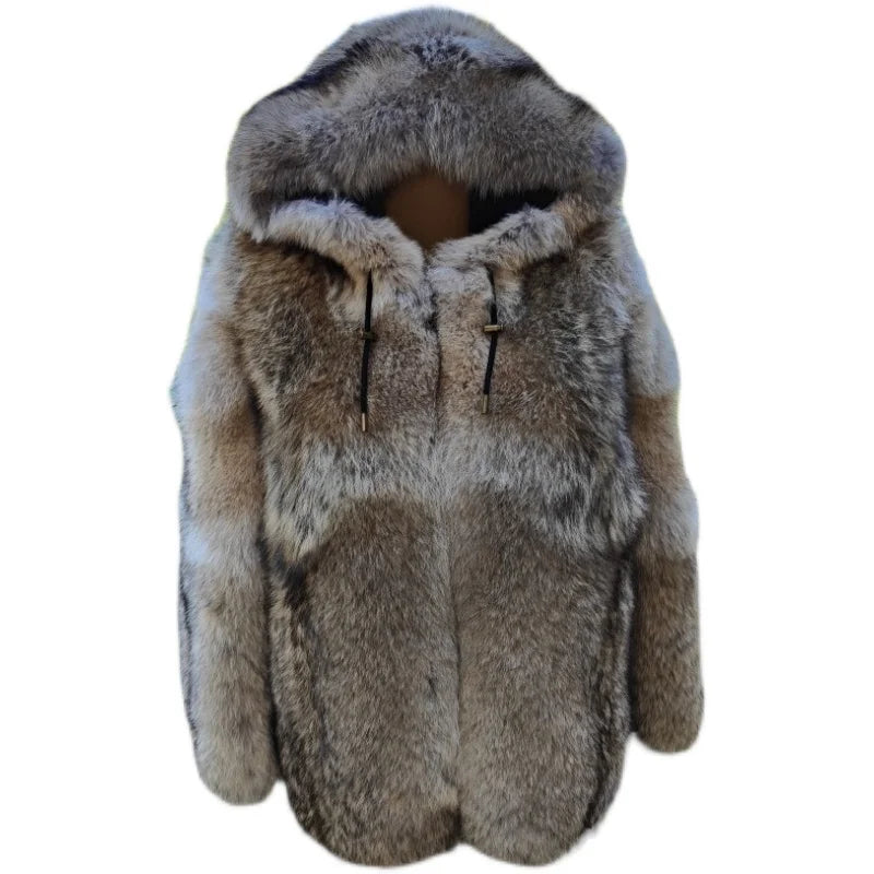 Famous Brown Fangtai 2024 New Fashion Natural Wolf Fur Winter man Jacket Warm Luxury Plus Size Wolf Fur Men Coat Coyote Coat Doub coyote fur