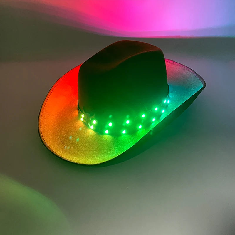 Remote Control Luminous Cowboy Hat LED Light Up Cowboy Cap Men Bar Club Hat Stage Performence Costume Dance Show Supplies