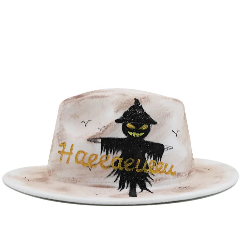 Famous Brown hand-painted pattern Fedora hat wide brim hat Panama felt hat shallow top fedora hat men and women hats men панама