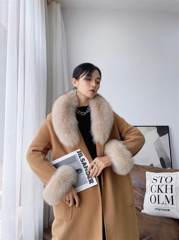 Famous Brown Winter 100% Natural Real Fox Fur Collar Scarf Women Neck Warm Scarves Shawl Fashion Coat Decorate Sleeves Fox Fur Cuffs One Set