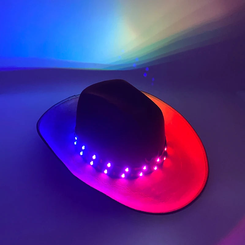 Remote Control Luminous Cowboy Hat LED Light Up Cowboy Cap Men Bar Club Hat Stage Performence Costume Dance Show Supplies