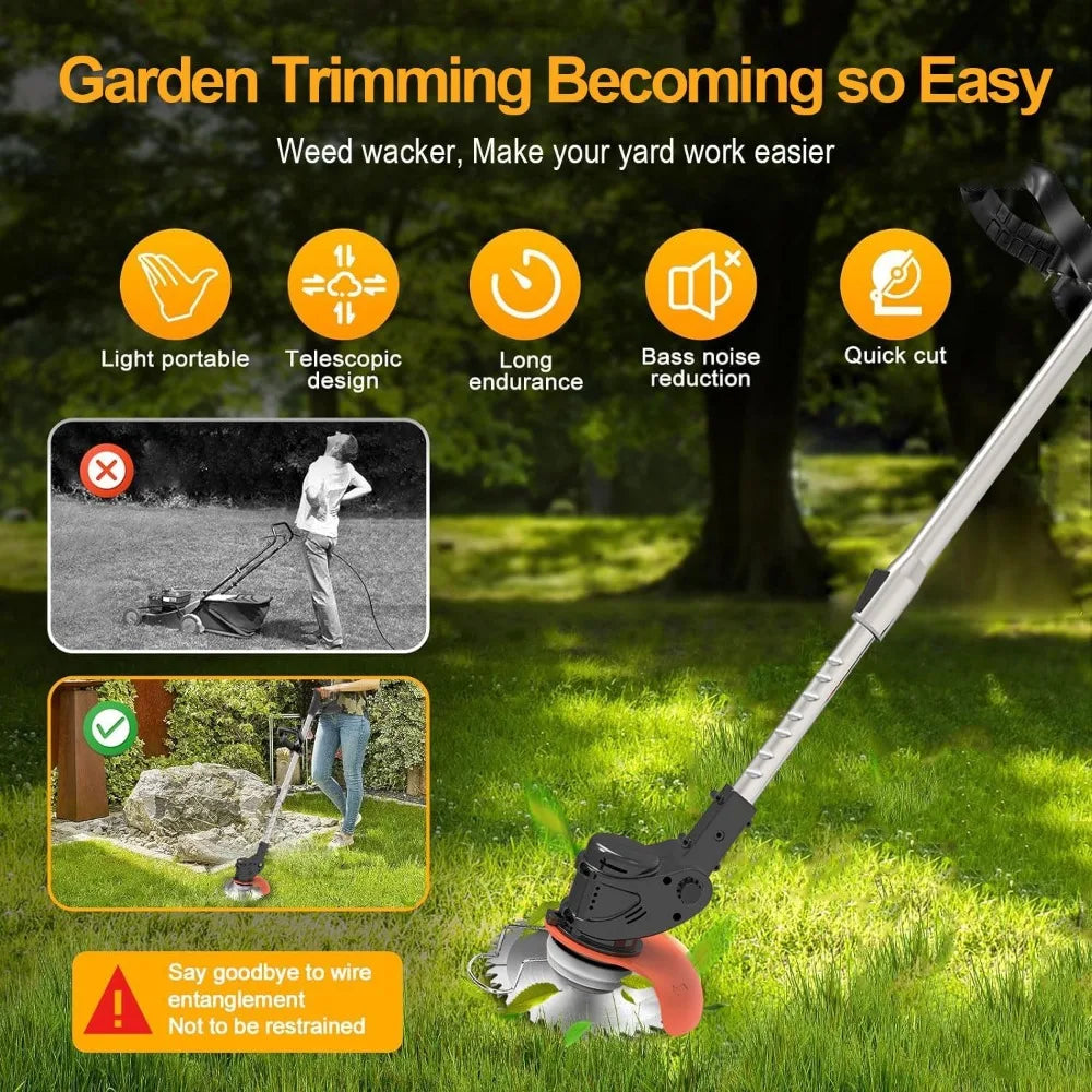 21V Electric Weed Wacker Eater Battery Powered with 2Pcs 4.0Ah Batteries, 4 in 1,for Lawn Yard Garden