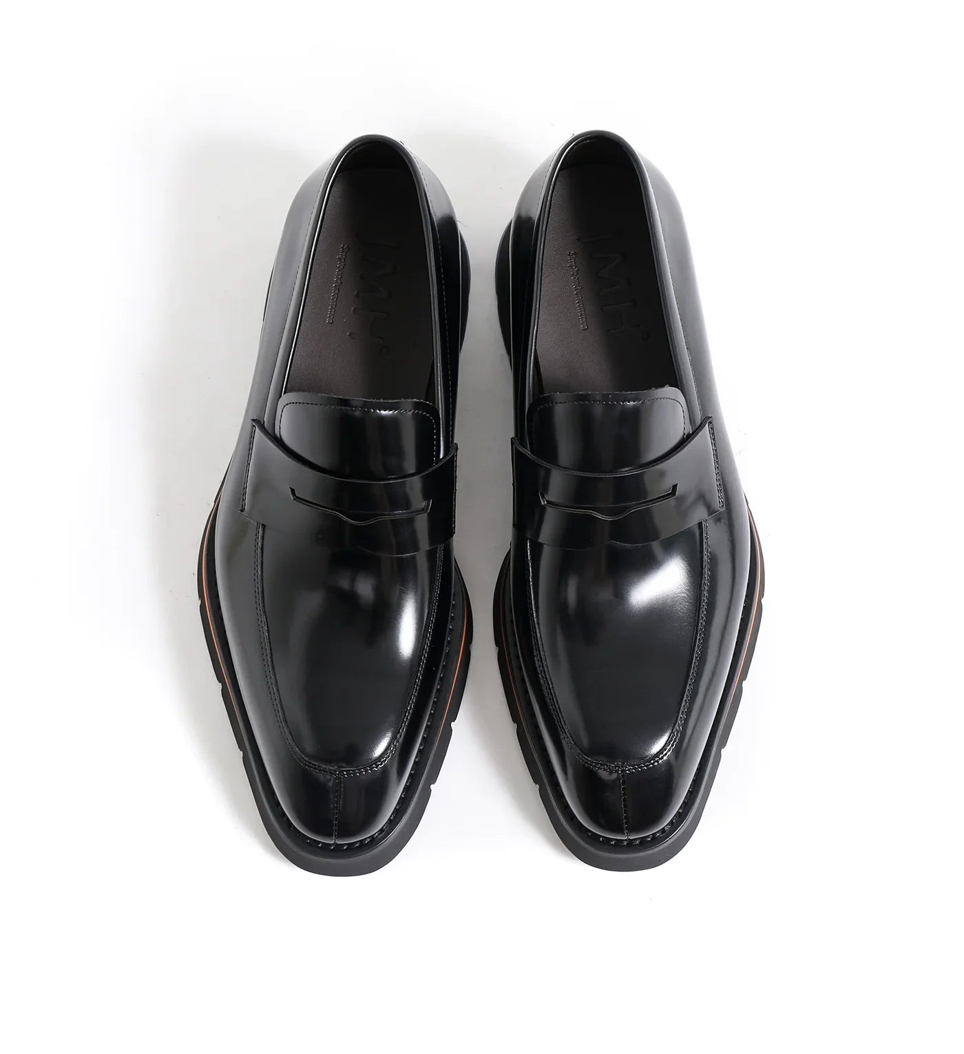 Men Shoes Calfskin, Polished Square Glossy And Thick Soles Casual Loafers.