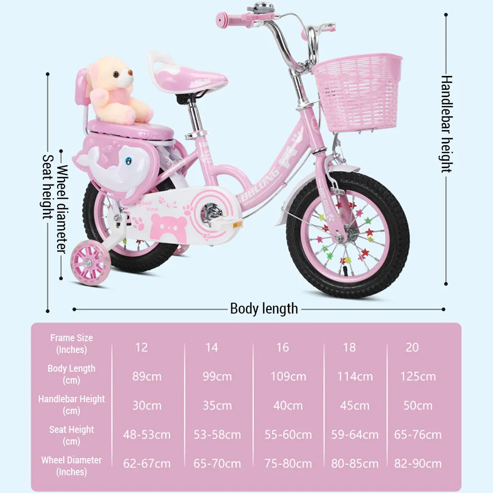 Famous Brown Kids Bike 12-20in Bicycle for Girls Ages 3-13 Years with Training Wheels Basket Protective Net Fash Wheel