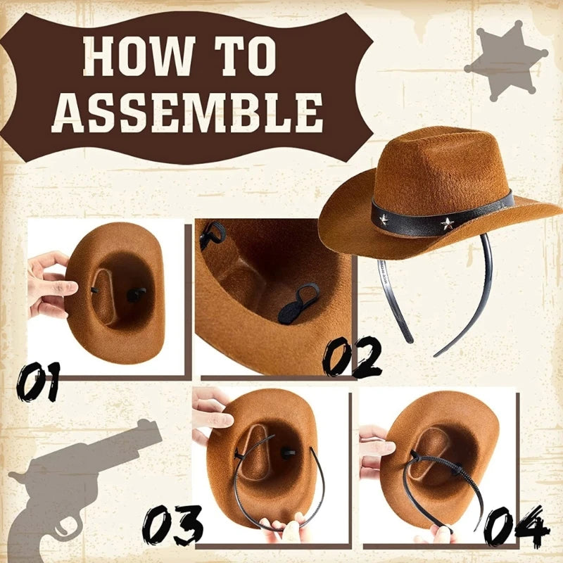 Cowboy Hat Headband Party Hairhoop Fashion Cowgirl Hat Headpiece Cosplay Costume Hairband for Adult Festival Headgear