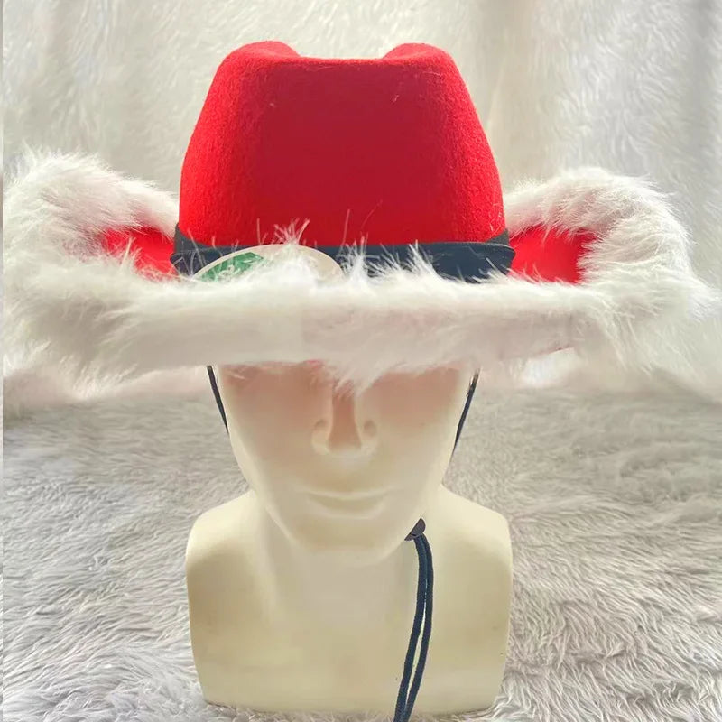 Famous Brown Santa Claus Party Christmas Luminous Cowboy Hat Western Red Felt Hats Wide Brim Cowgirl Hat Jazz Hat for Women Men