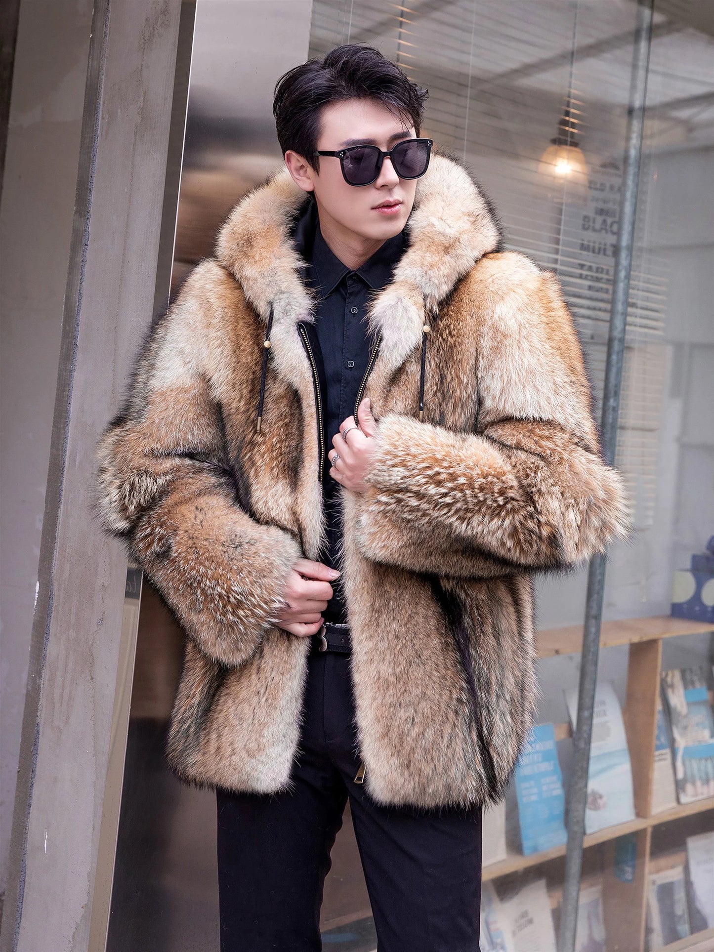 Famous Brown Fangtai 2024 New Fashion Natural Wolf Fur Winter man Jacket Warm Luxury Plus Size Wolf Fur Men Coat Coyote Coat Doub coyote fur