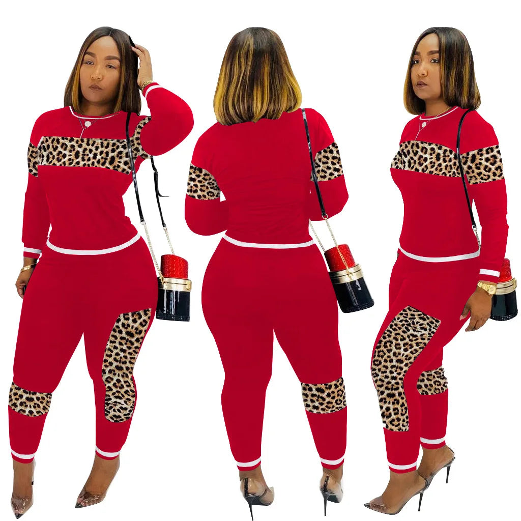 Famous Brown  Leopard Camouflage Two Pieces Set Women's Sports Suit Long Sleeve Sweatshirt And Sweatpants Casual Tracksuit Jogging suit