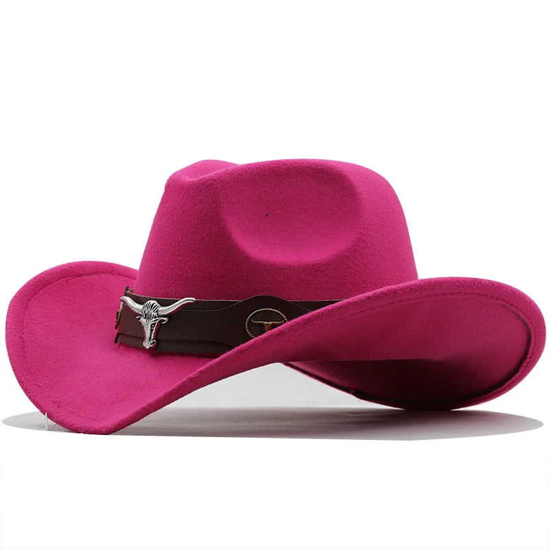 Women/ Men Red Wool Chapeu Western Cowboy Hat Gentleman Jazz Sombrero Hombre Cap Dad Cowgirl Hats Size 56-58cm