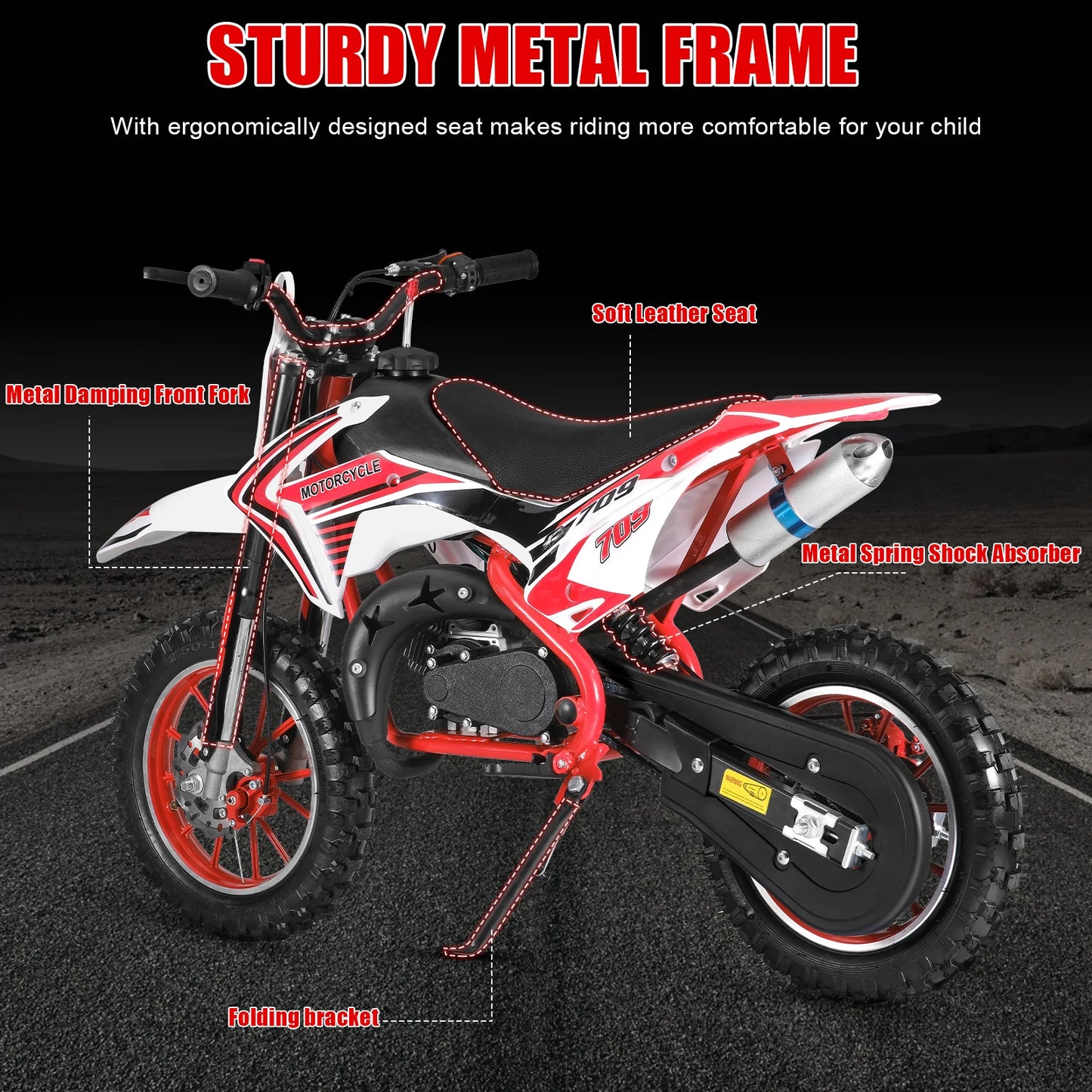 Famous Brown 49cc 2 Stroke Kids Dirt Bike, Gas Power Motocross, Off Road Mini Motorcycle, Pocket Motorbike with Front Rear Disc Brakes, Racin