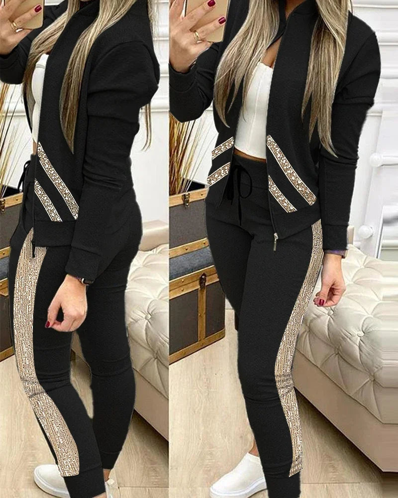 Famous Brown Women Two Piece Set Outfits Autumn Women's Tracksuit Zipper Top Pants Casual Sport Suit Winter 2 Piece Woman Set