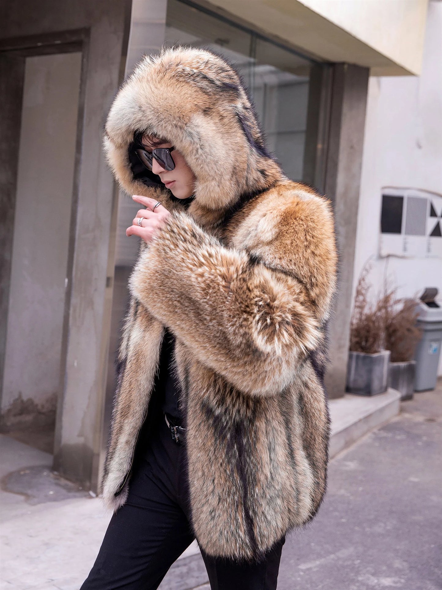 Famous Brown Fangtai 2024 New Fashion Natural Wolf Fur Winter man Jacket Warm Luxury Plus Size Wolf Fur Men Coat Coyote Coat Doub coyote fur