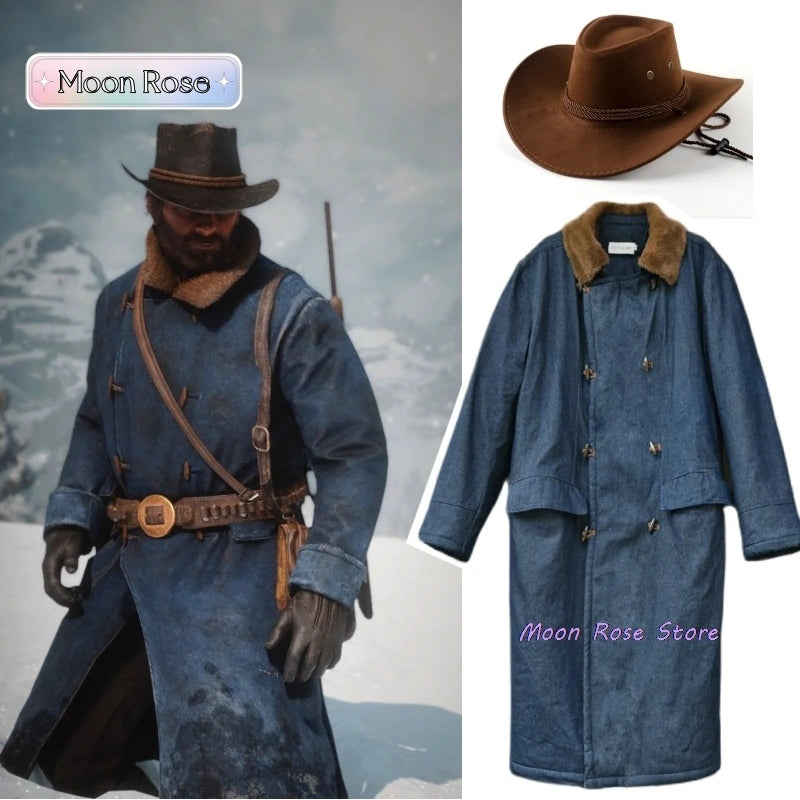 Famous Brown Game Arthur Morgan Coat Cosplay Costumes RDR2 Anime Western Style Hats Mid Model Jackets Halloween For Men Women Outfit Party