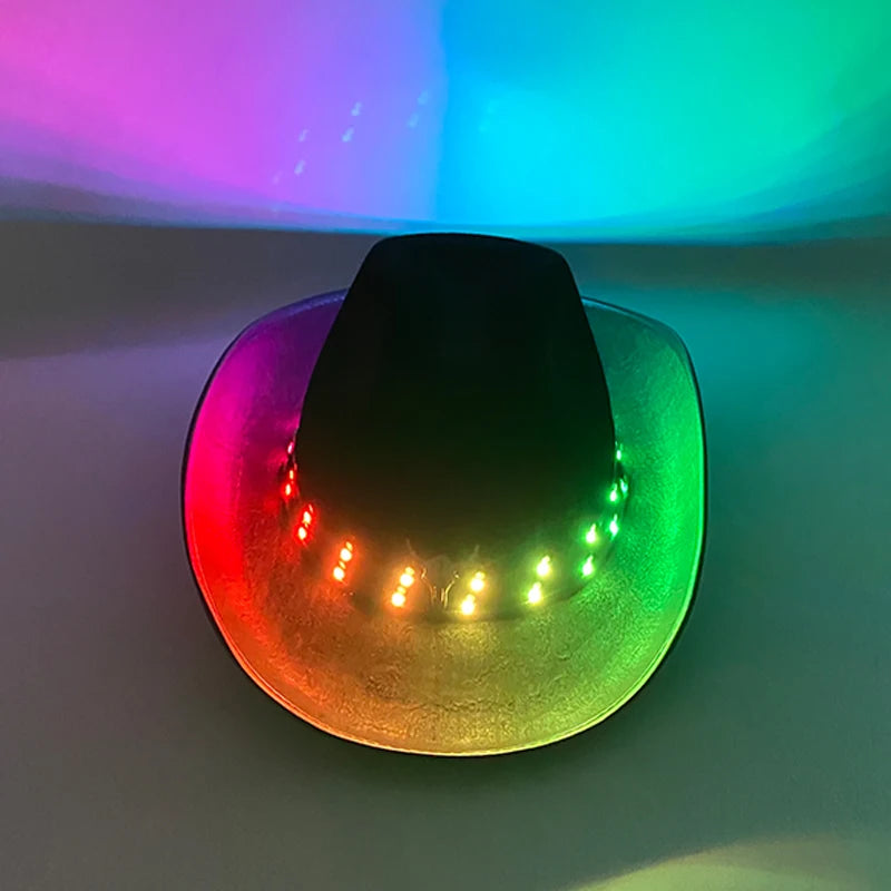 Remote Control Luminous Cowboy Hat LED Light Up Cowboy Cap Men Bar Club Hat Stage Performence Costume Dance Show Supplies