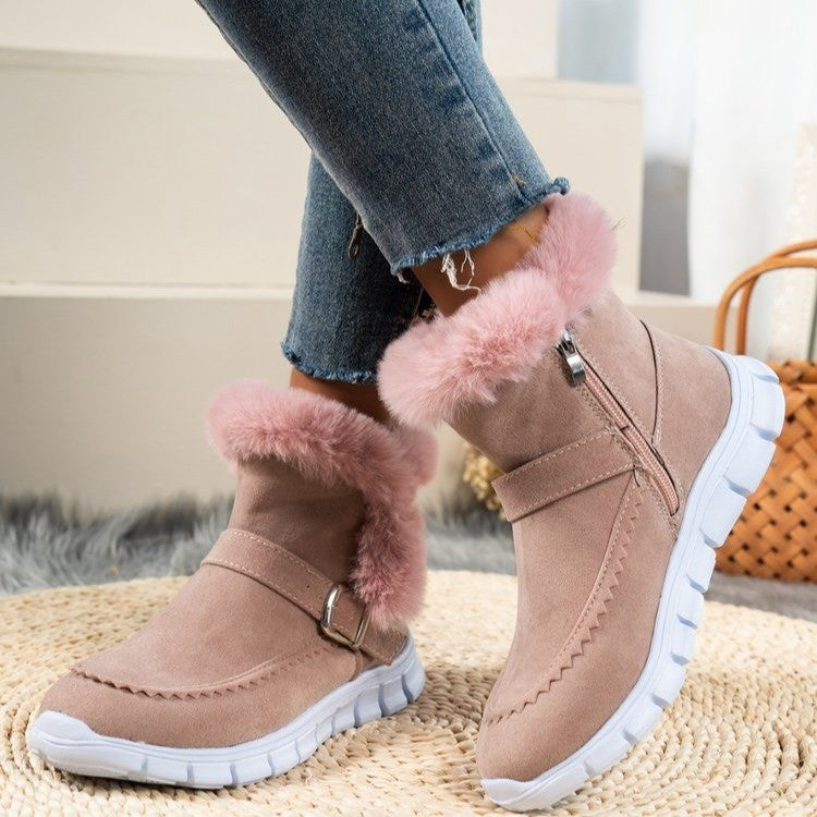 Famous Brown Winter Women Fur Warm Chelsea Snow Boots Casual Shoes New Short Plush Suede Ankle Boots Flats Gladiator Sport Ladies Botas Mujer