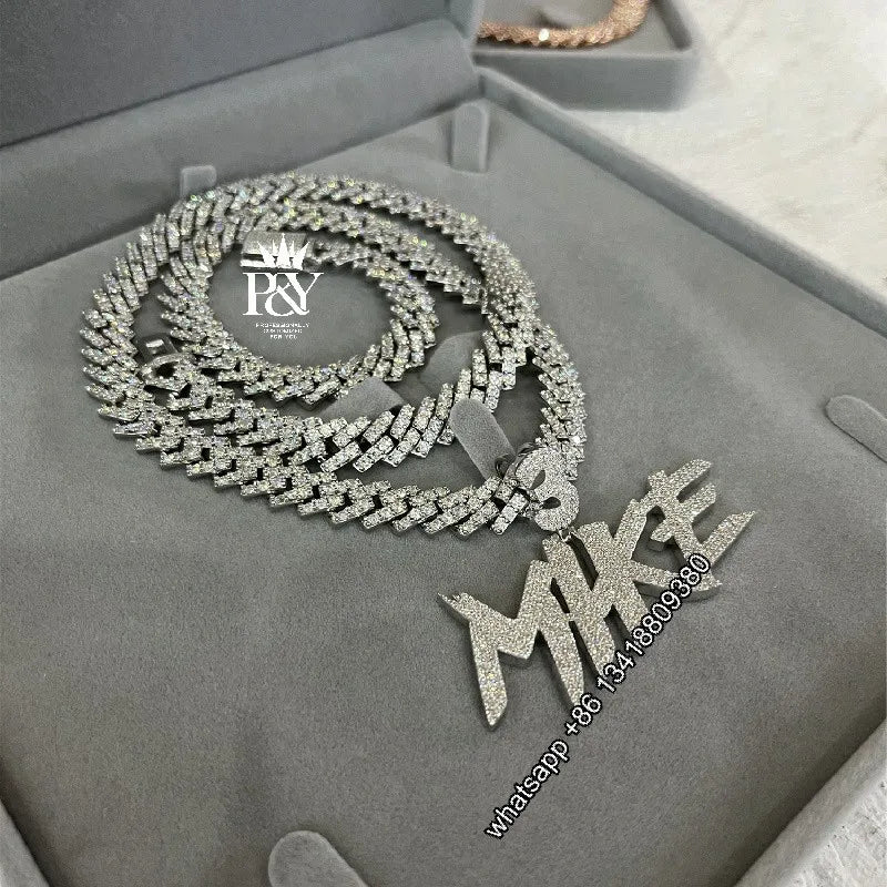 Famous Brown Custom Iced Out Vvs Moissanite Diamond Name Pendant With Cuban Link Chain 925 Sterling Silver Men Jewelry Hiphop Necklace