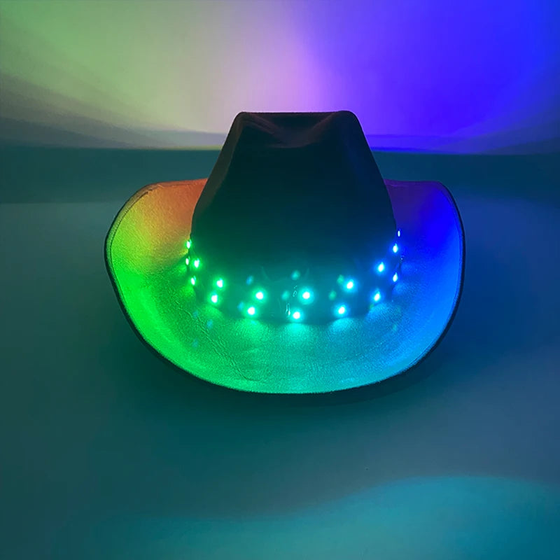 Remote Control Luminous Cowboy Hat LED Light Up Cowboy Cap Men Bar Club Hat Stage Performence Costume Dance Show Supplies