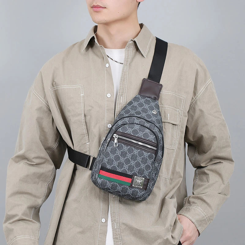 Famous Brown Men's Multifunction Messenger Bag Shoulder Cloth Chest Bags Crossbody Casual Handbag with Earphone Hole