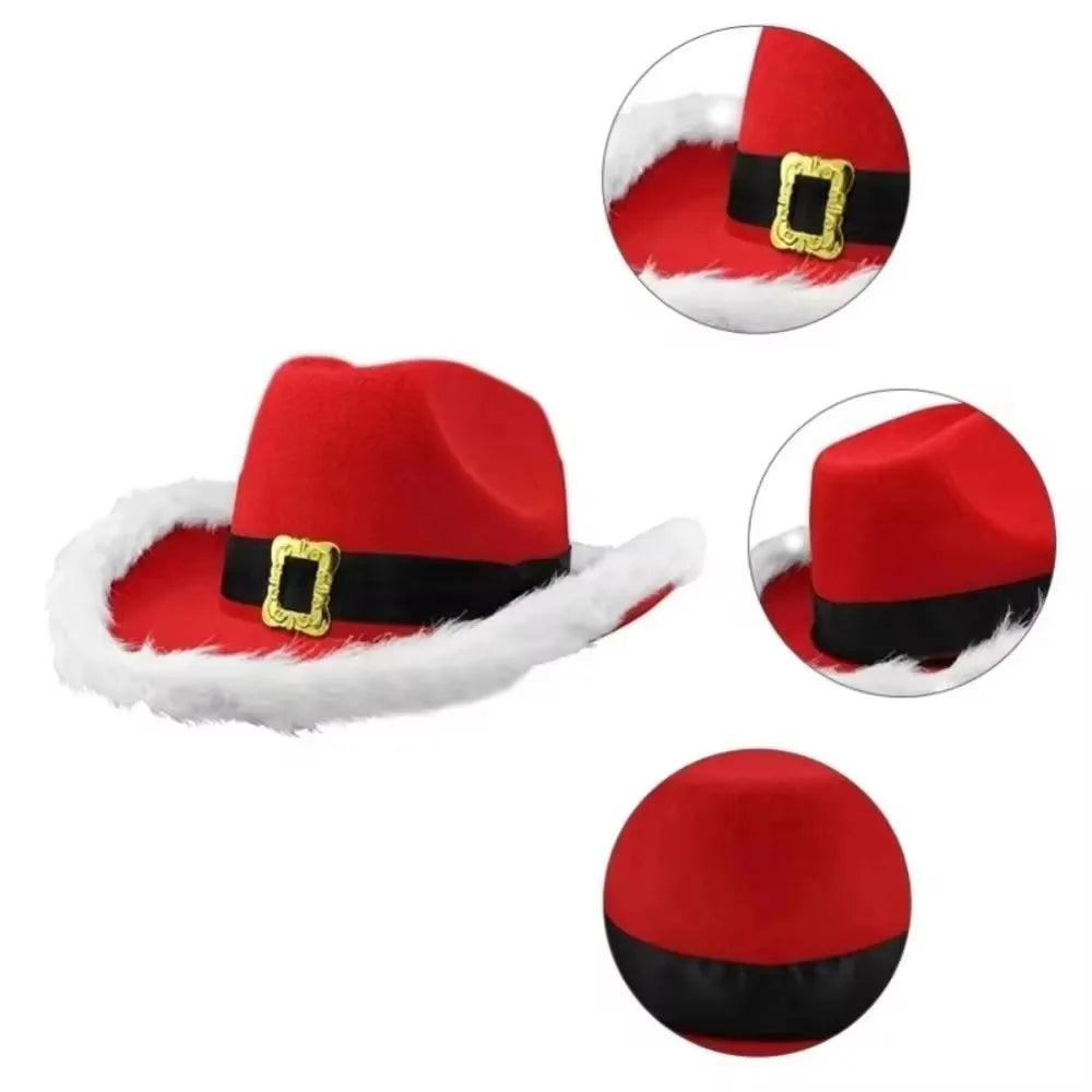 Famous Brown Santa Claus Party Christmas Luminous Cowboy Hat Western Red Felt Hats Wide Brim Cowgirl Hat Jazz Hat for Women Men