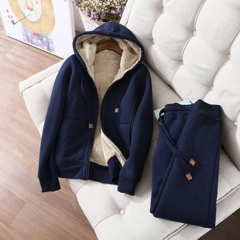 Famous Brown Autumn Winter Sweatshirt Sweatpants Two-piece Suit Women Fleece Thicken Sports Casual Sets Hoodies Coat Trousers 2-piece Sets