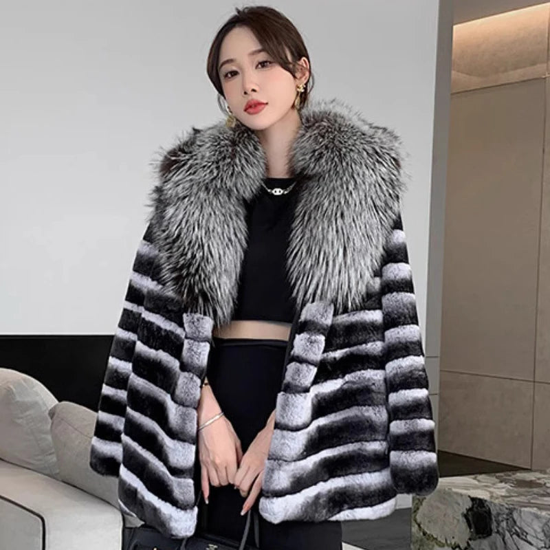 Large silver real fox fur collar winter leather collar shawl coat accessories down coat fur collar